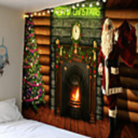 Christmas Weihnachten Santa Claus Wall Tapestry Art Decor Blanket Curtain Picnic Tablecloth Hanging Home Bedroom Living Room Dorm Decoration Chimney Fireplace Christmas Tree Polyester