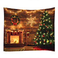 Christmas Weihnachten Santa Claus Wall Tapestry Art Decor Blanket Curtain Picnic Tablecloth Hanging Home Bedroom Living Room Dorm Decoration Christmas Tree Fireplace Star Light Polyester