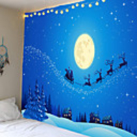 Christmas Weihnachten Santa Claus Wall Tapestry Art Decor Blanket Curtain Picnic Tablecloth Hanging Home Bedroom Living Room Dorm Decoration Snow Gift Moon Elk Polyester