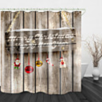 Christmas Wooden Board Pendant Digital Printing Shower Curtain Shower Curtains Hooks Modern Polyester Trend Design