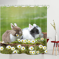 Chrysanthemum Bunny Digital Printing Shower Curtain Shower Curtains Hooks Modern Polyester New Design
