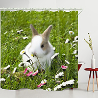Chrysanthemum White Rabbit Digital Printing Shower Curtain Shower Curtains Hooks Modern Polyester New Design