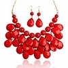 chunky acrylic jewel cluster floating bubble statement necklace - teardrop dangle layered bib collar (peach pink)