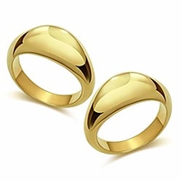 chunky gold dome ring set for women thick gold plated rings for women size 7(2pcs)
