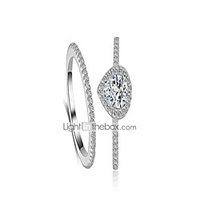 classic bridal ring set 0.75 ct pear cut teardrop halo ring eternity infinity band size 4-10 half sizes (silver,  9)