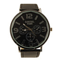 Classic Style PU Leather Band Big Dial Women Men Wrist Watch - Black