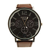 Classic Style PU Leather Band Big Dial Women Men Wrist Watch - Brown