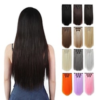 Clip in Hair Extensions Light Brown with Bleach Blonde Wavy Curly Fluffy 18 Inch 5PCS Thick Synthetic Hairpieces Full Head Natural Soft for Women Long Straight 22 Inches Hair Extension 145g / 5.1 Oz miniinthebox