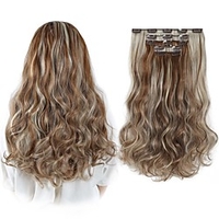 Clip in Hair Extensions Light Brown with Bleach Blonde Wavy Curly Fluffy 18 Inch 5PCS Thick Synthetic Hairpieces Full Head Natural Soft for Women Long Straight 22 Inches Hair Extension 145g / 5.1 Oz miniinthebox