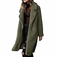 coat outerwear, women faux fur fluffy fleece long cardigan open front warm lining trench windbreaker oversize (army green,  us:18/3xl) miniinthebox