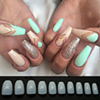 Coffin Fake Nails Tips Acrylic False Nail BTArtbox 600PCS Natural Artificial Full Cover Ballerina Nails 10 Sizes