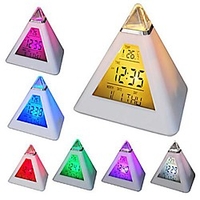 Color Changeable Alarm Clock Pyramid Temperature 7 Colors LED Change Backlight LED Alarm Clock