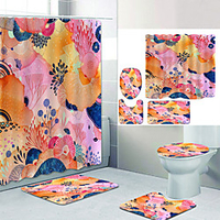 Color Seabed Digital Printing Four-piece Set Shower Curtains and Hooks Modern Polyester Machine Made Waterproof Bathroom