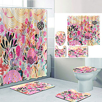 Color Underwater World Digital Printing Four-piece Set Shower Curtains and Hooks Modern Polyester Machine Made Waterproof Bathroom