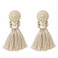 colorful beads thread ethnic charms tassel eardrop statement bohemian thread fringe long dangle drop earrings (biege)
