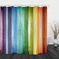 Colorful Fancy Wood Board Digital Print Waterproof Fabric Shower Curtain for Bathroom Home Decor Covered Bathtub Curtains Liner Includes with Hooks