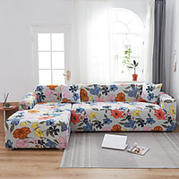 Colorful Floral Print Dustproof All-powerful Slipcovers Stretch L Shape Sofa Cover Super Soft Fabric Couch Cover Sofa Furniture Protector with One Free Boster Case miniinthebox