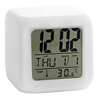 Colorful Glowing Cubic Digital Alarm Clock Calendar Thermometer 1pc(White,  4xAAA)