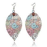 colorful leaf pendant drop hook earrings metal hollow statement dangle fashion jewelry (hollowed leaf)