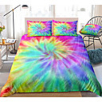 Colorful Rainbow Tie Dye Bedding Tie Dyed Duvet Cover Set Orange Blue Psychedelic Swirl Pattern Printed Boho Hippie Bedding Sets Queen King Size Include 1 Duvet Cover and 1 or 2 Pillowcases