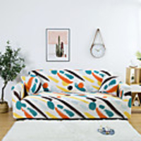 Colorful Strip 1-Piece Sofa Cover Couch Cover Furniture Protector Soft Stretch Slipcover Spandex Jacquard Fabric Super Fit for 1~4 Cushion Couch and L Shape Sofa, Easy to Install(1 Free Cushion Cover)