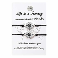 compass bff bracelets for 2, friendship wish bracelet for girls boys set cute matching adjustable distance bracelets for best friends jewelry gift silver