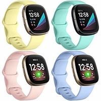 compatible for fitbit sense bands for women men (4 pack) and fitbit versa 3 bands soft waterproof silicone band for versa 3 and sense smartwatch mint green pink sand yellow lilac gray small miniinthebox