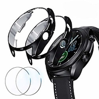 compatible for samsung galaxy watch 3 45mm screen protector case,  2 packs shockproof bumper covers and full coverage screen protector for galaxy watch 3 (black black,  45mm) miniinthebox