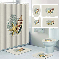 Conch and Starfish Digital Printing Four-piece Shower Curtain Hook Modern Polyester Machined Waterproof Bathroom miniinthebox