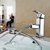 Contemporary Art Deco/Retro Centerset Pullout Spray Ceramic Valve Single Handle One Hole Chrome,  Bathroom Sink Faucet