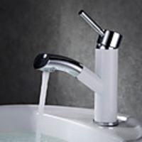 Contemporary Art Deco/Retro Centerset Pullout Spray Ceramic Valve Single Handle One Hole Chrome,  Bathroom Sink Faucet