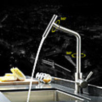 Contemporary Art Deco/Retro Modern Standard Spout Vessel Rain Shower Widespread Ceramic Valve Single Handle One Hole Stainless Steel, 