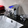 Contemporary Art Deco/Retro Modern Widespread Waterfall Widespread LED Ceramic Valve Two Handles Three Holes Chrome,  Bathroom Sink Faucet