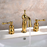 Contemporary Art Deco/Retro Modern Widespread Widespread Ceramic Valve Two Handles Three Holes Ti-PVD,  Bathroom Sink Faucet