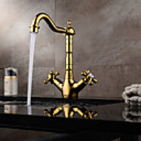 Contemporary Modern Centerset Widespread Ceramic Valve Two Handles One Hole Ti-PVD,  Bathroom Sink Faucet