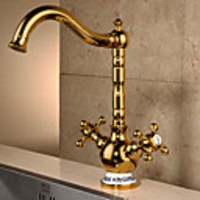 Contemporary Modern Centerset Widespread Ceramic Valve Two Handles One Hole Ti-PVD,  Bathroom Sink Faucet
