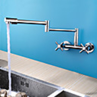 Contemporary Modern Country Pot Filler Centerset Rotatable Ceramic Valve Two Holes Two Handles Two Holes Chrome,  Kitchen faucet