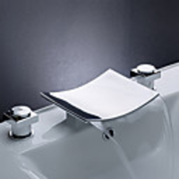 Contemporary Modern Widespread Waterfall Widespread Ceramic Valve Two Handles Three Holes Chrome,  Bathroom Sink Faucet