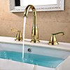 Contemporary Modern Widespread Widespread Ceramic Valve Two Handles Three Holes Ti-PVD,  Bathroom Sink Faucet