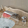 Contemporary Widespread Waterfall LED Ceramic Valve Two Handles Three Holes Chrome,  Bathroom Sink Faucet