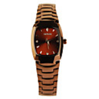 Copper Tone Stainless Steel Round Shape Diamond Quartz Wrist Watch For Women
