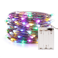 Copper Wire lights Fairy String 5M 16.5Ft 50leds with 7 different color RGB change automatically Waterproof Christmas strip Lights AA Battery case (Automatic change of color)