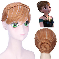 Cosplay Costume Wig Cosplay Wig Anna Frozen II Plaited Braid With 2 Ponytails With Bangs Wig Short Brown Synthetic Hair 10 inch Women