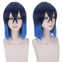 Cosplay Costume Wig Cosplay Wig Hashibira Inosuke Demon Slayer Straight With Bangs Wig Short Blue Synthetic Hair 14 inch Men