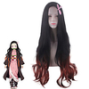 Cosplay Costume Wig Cosplay Wig Kamado Nezuko Demon Slayer Curly Asymmetrical Wig Burgundy Very Long Wine Red Orange Synthetic Hair 40 inch Women