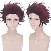 Cosplay Costume Wig Cosplay Wig Kamado Tanjirou Demon Slayer Curly Asymmetrical Wig Short Brown Synthetic Hair 12 inch Men