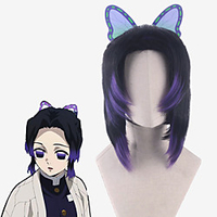 Cosplay Costume Wig Cosplay Wig Kochou Shinobu Demon Slayer kinky Straight Middle Part Wig Short Dark Purple Synthetic Hair 14 inch Women