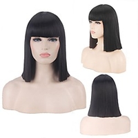 Cosplay Costume Wig Cosplay Wig Straight Bob Neat Bang Wig Medium Length A10 A1 A2 A3 A4 Synthetic Hair 14 inch Women