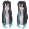 Cosplay Costume Wig Cosplay Wig Tokitou Muichirou Demon Slayer kinky Straight Asymmetrical With Bangs Wig Medium Length Black Synthetic Hair 32 inch Men