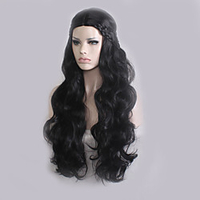 Cosplay Costume Wig Synthetic Wig Cosplay Wig Wavy Natural Wave Natural Wave Wavy Asymmetrical With Bangs Wig Long Natural Black Synthetic Hair Women